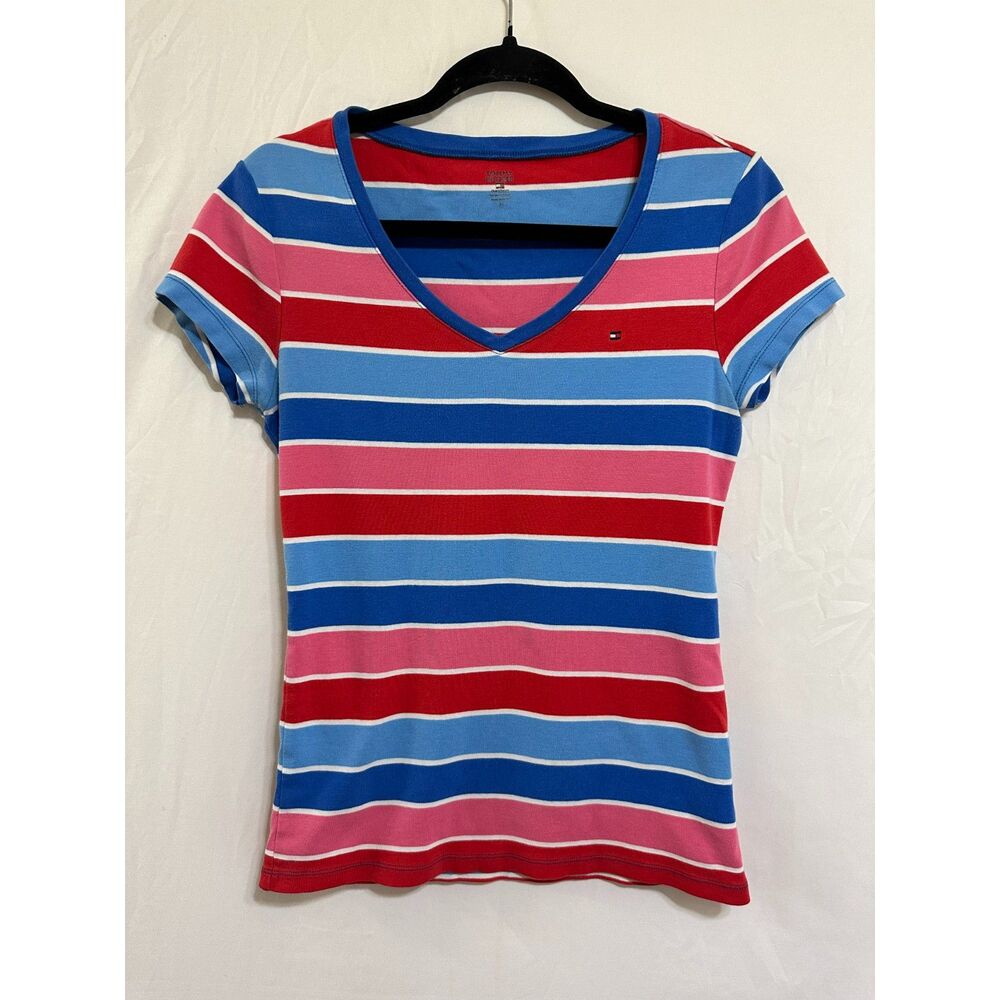 Tommy Hilfiger Women's Striped Tee Size M Cap Sleeves, Scoop Neck